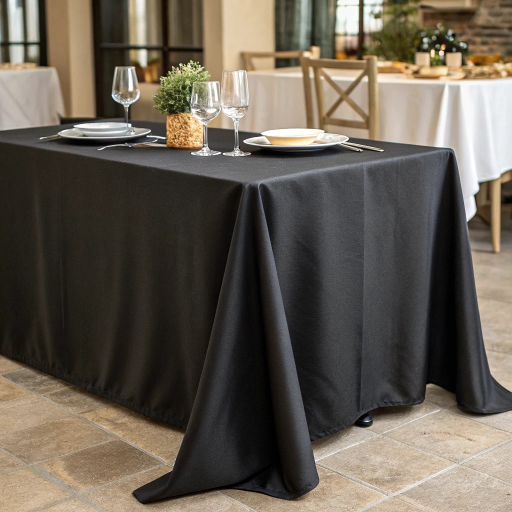 4 serving table with black linen cover